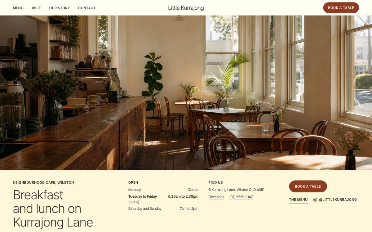 The first screen of the Little Kurrajong sample site: daylight, butter and the hours up top